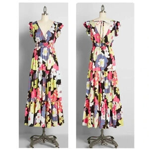 ModCloth Black Honolulu Floral Vamped Up Vagabond Maxi Dress Size Small